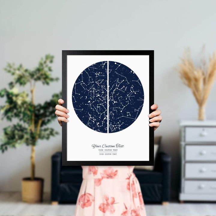 Star Map Gift with 2 Night Skies, Custom Vertical Paper Print, Black Thin Frame, Styled#color-finish_black-thin-frame