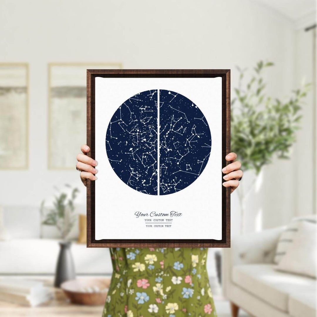 Star Map Gift with 2 Night Skies, Custom Vertical Paper Print, Espresso Floater Frame, Styled#color-finish_espresso-floater-frame