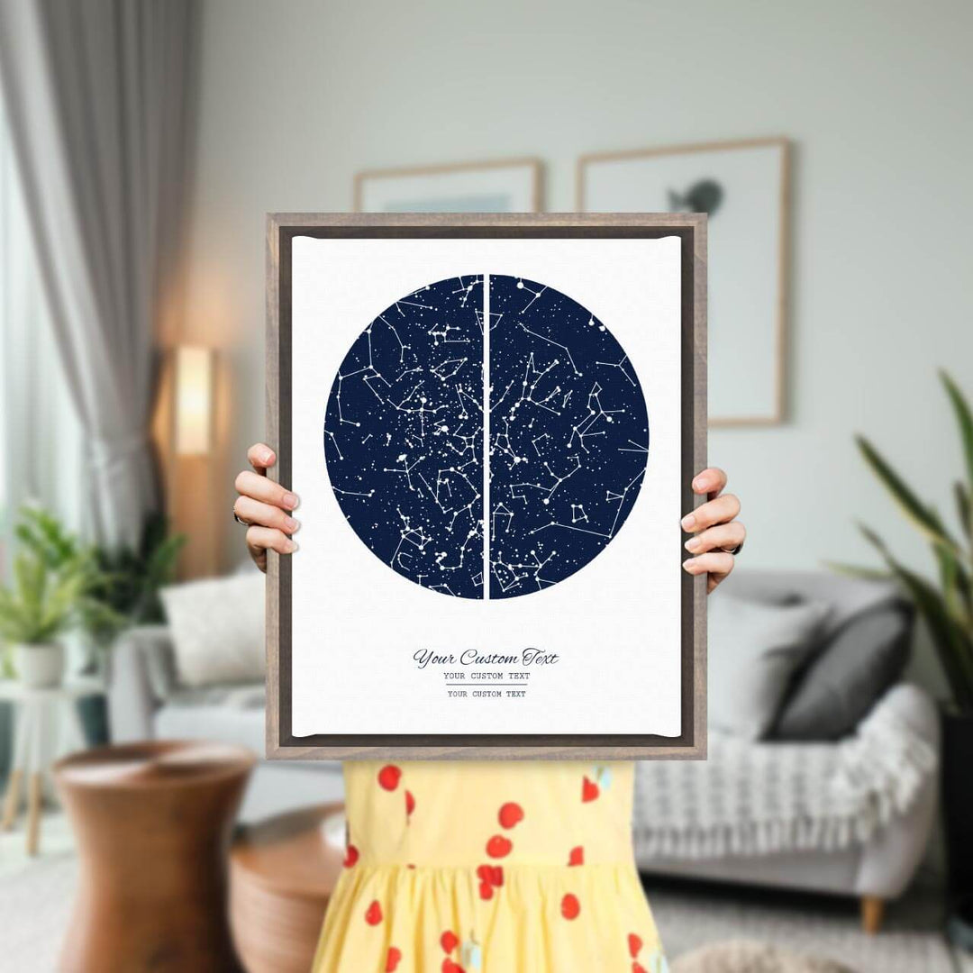 Star Map Gift with 2 Night Skies, Custom Vertical Paper Print, Gray Floater Frame, Styled#color-finish_gray-floater-frame