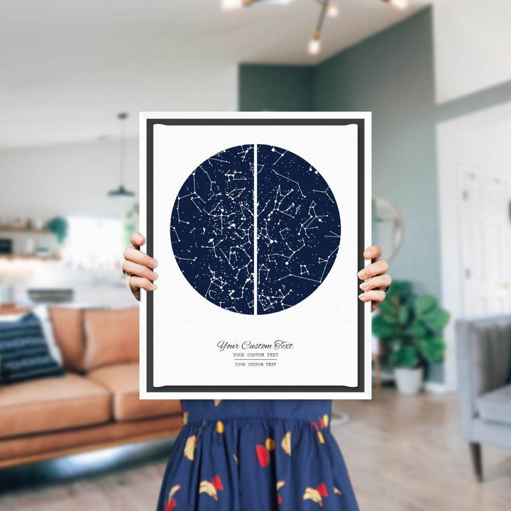 Star Map Gift with 2 Night Skies, Custom Vertical Paper Print, White Floater Frame, Styled#color-finish_white-floater-frame